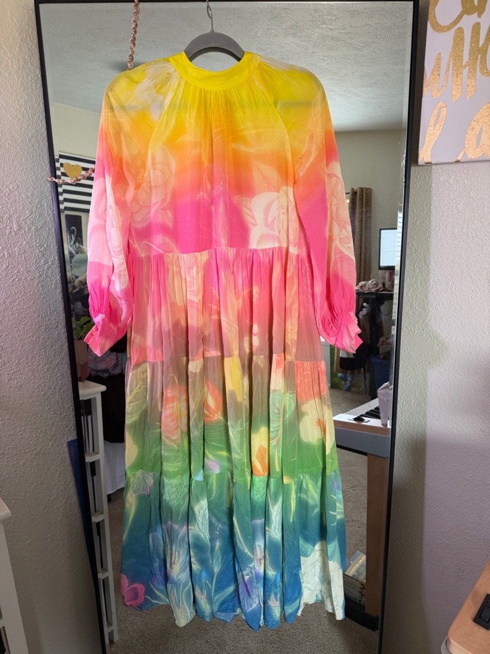 Bright Ombre Floral Tiered Maxi Dress with Neck Tie
